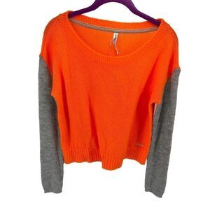 Aeropostale Womens Pullover Sweater Long Sleeve Ribbed Orange Gray Medium NWT